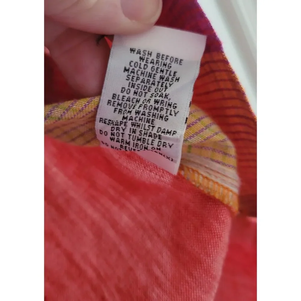 Foil Womens Linen Top Orange Purple Check Fiesta print size 8 lagenlook - Picture 6 of 8